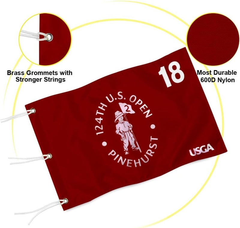 2BUT 2024 US Open Pinehurst Golf Pin Flag Practic Putting Green Golf Flag For Backyard Garden Double-Sewn 600D Nylon Miniature Pin Flag (Red 20"x13" Grommet) - Image 3